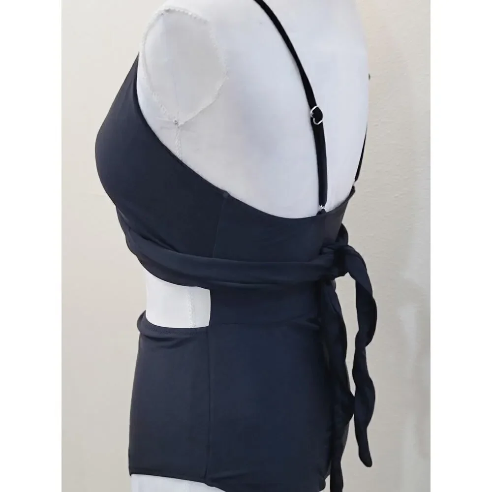 True Wrap Cut Out Bathing Suit V Neck Adjustable Straps Padded Back Tie Size M